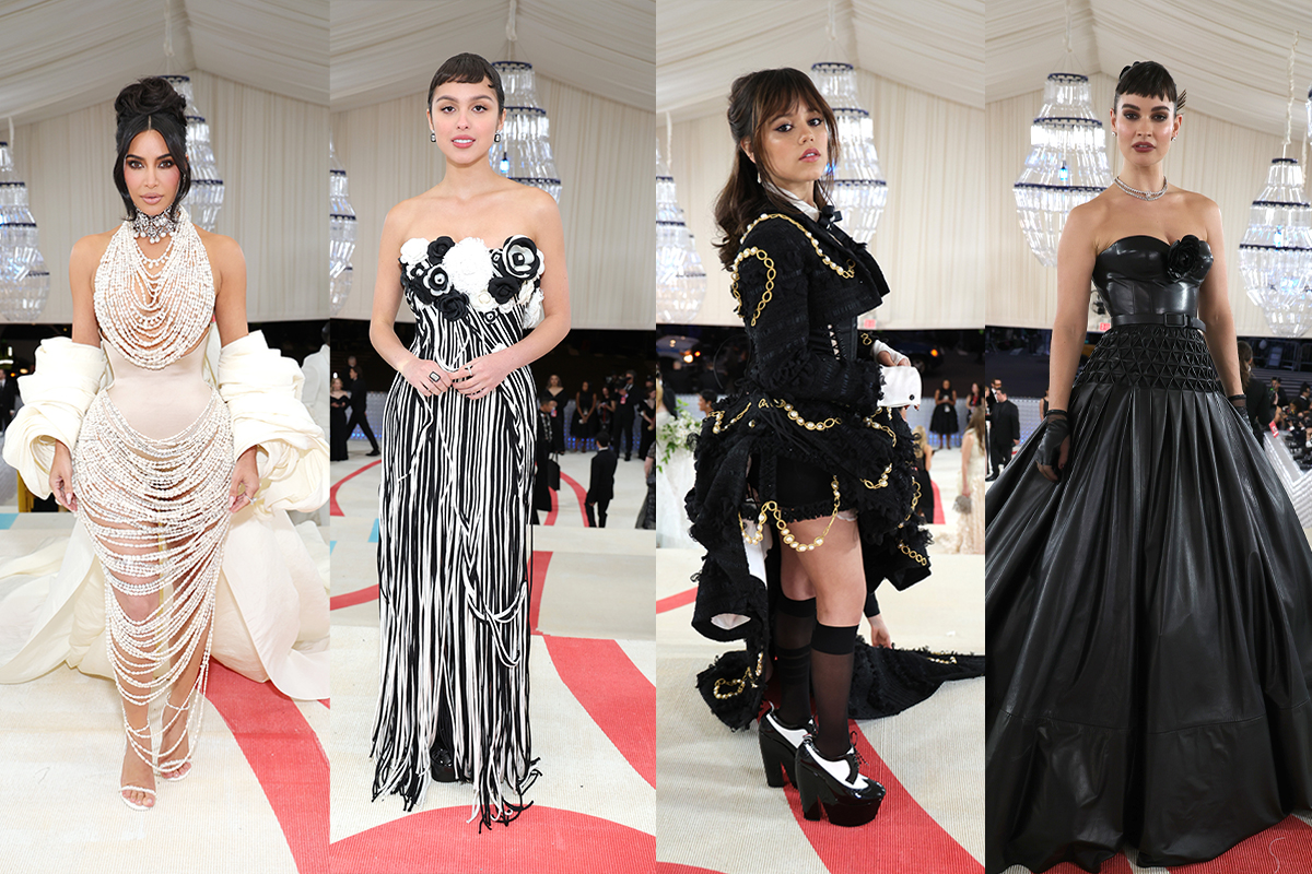 Da sinistra: Kim Kardashian, Olivia Rodrigo, Jenna Ortega, Lily James al Met Gala 2023